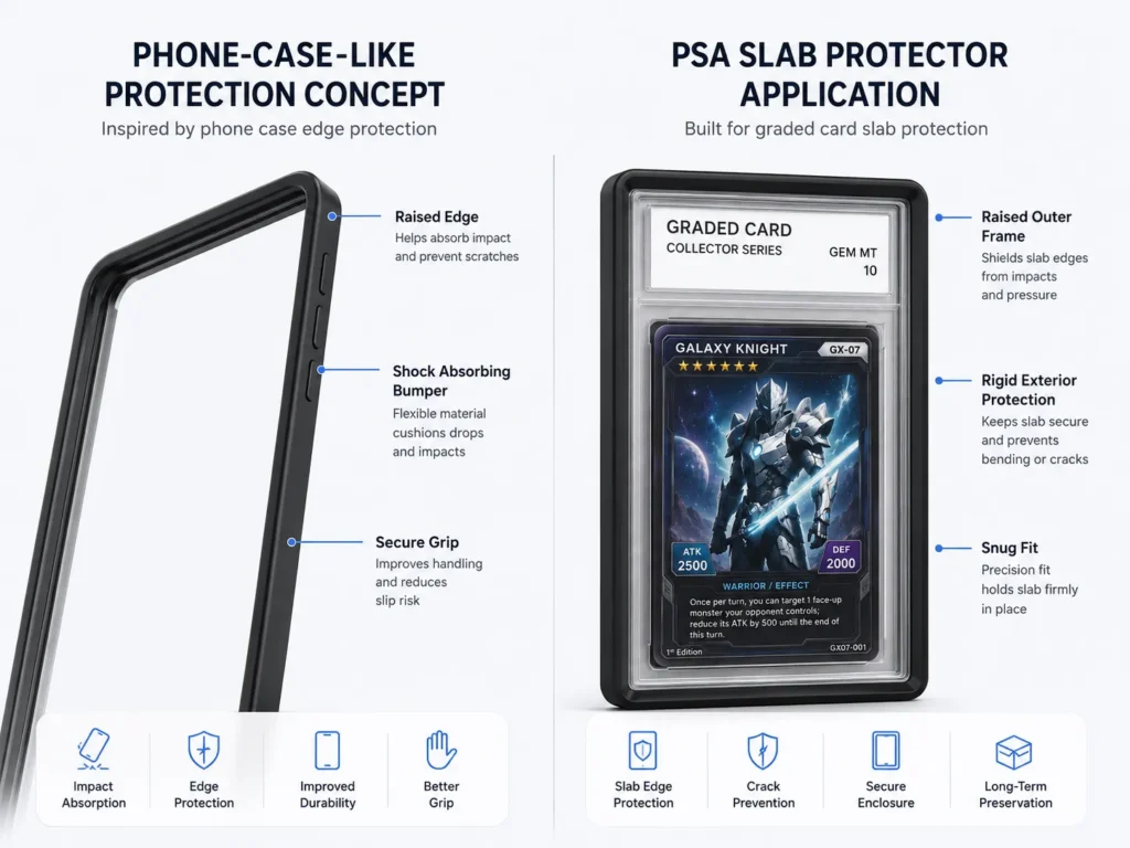 Concept comparison between phone case protection and PSA slab protector design