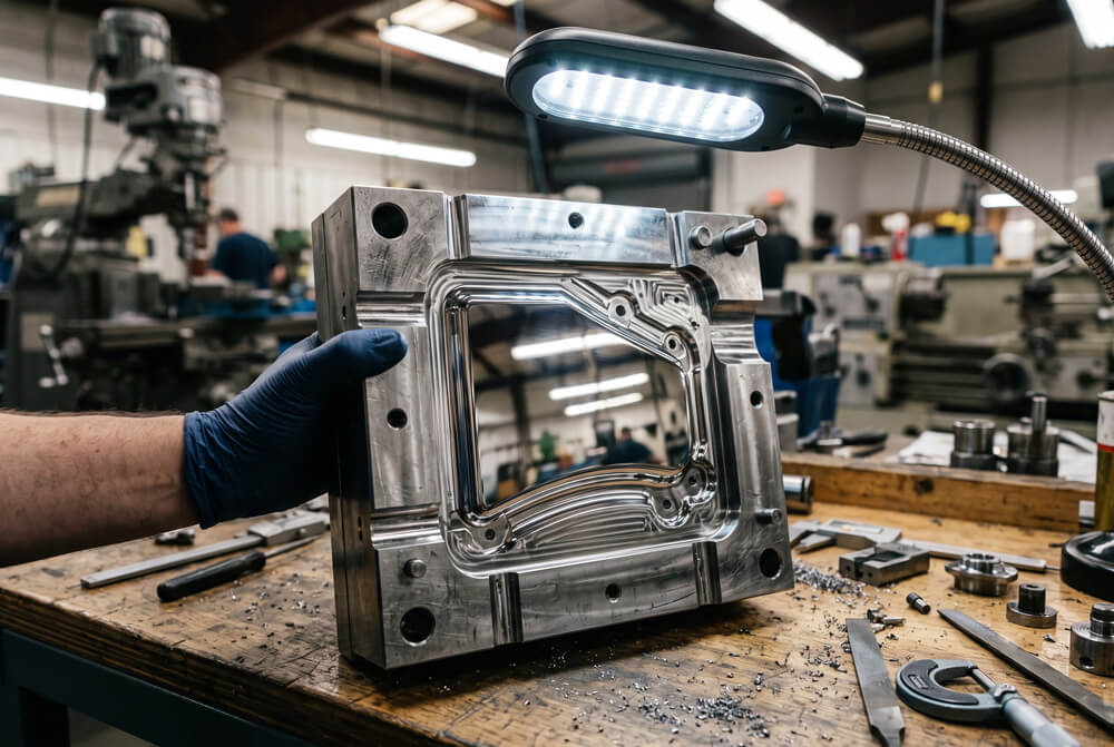 Polished mirror-finish steel mold cavity insert