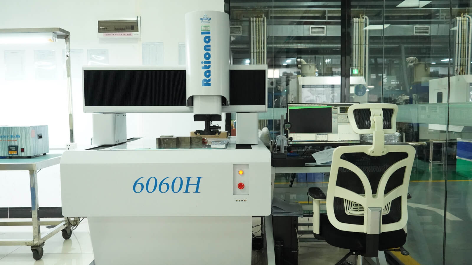 Laboratory testing equipment including an optical comparator and tensile tester for LSR quality control